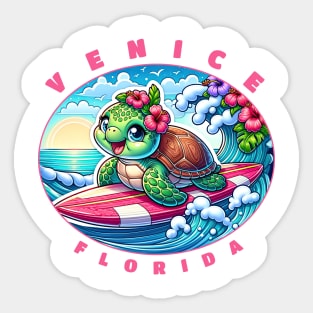 Venice Florida Girls Cute Surfing Sea Turtle Sticker